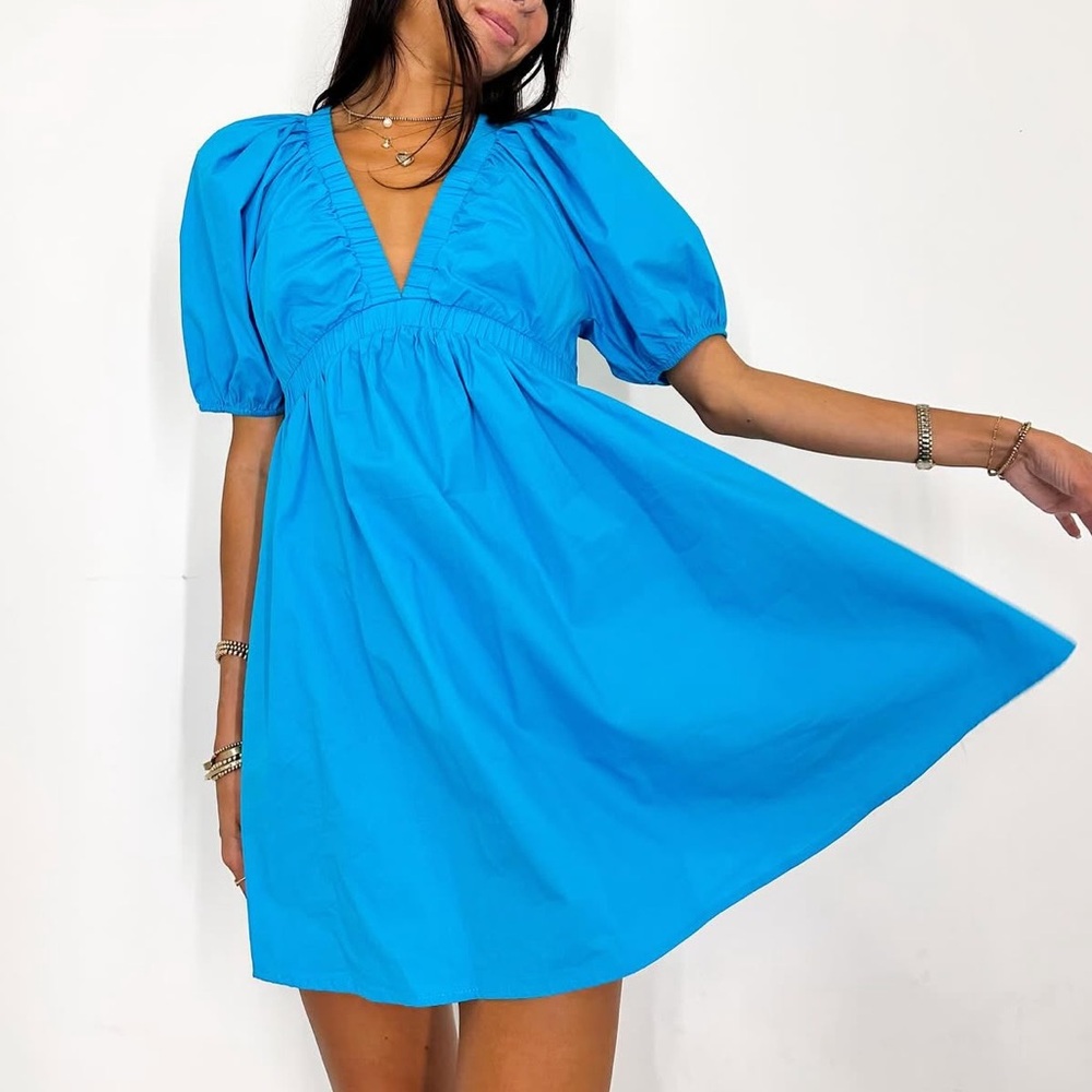 Poplin puff sleeve babydoll dress - Abercrombie